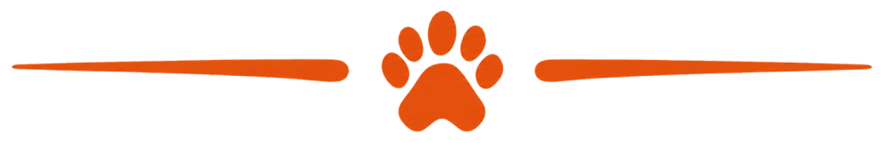 Orange paw print between two horizontal lines